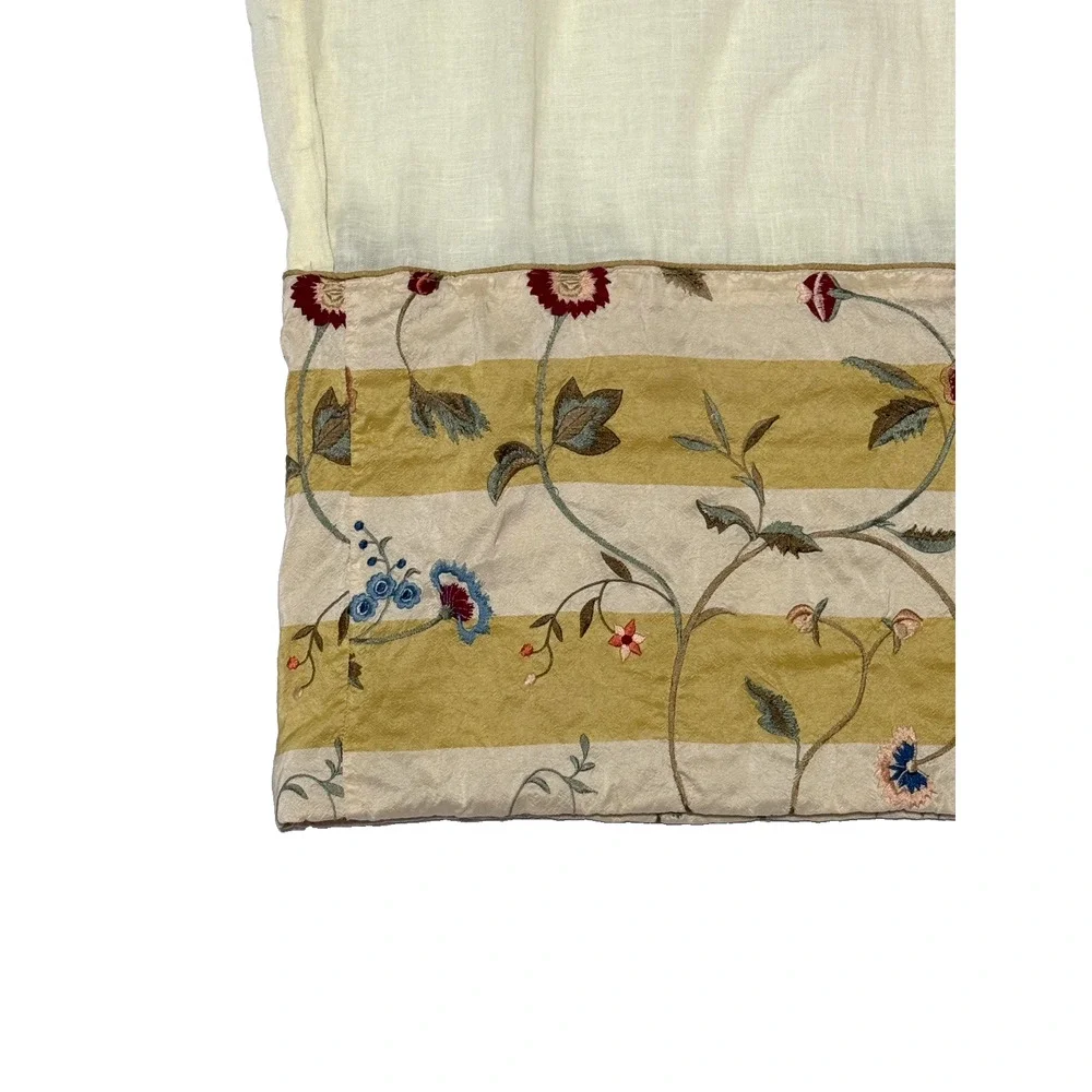 Vintage Hand Embroidered Pillowcase Decorative Cover Crewel Silk Linen Single